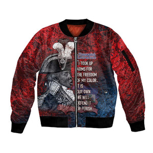Personalized Toussaint Louverture Afro Haiti Sleeve Zip Bomber Jacket Haitian Father Grunge Style - African Pride