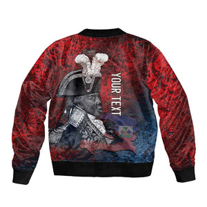 Personalized Toussaint Louverture Afro Haiti Sleeve Zip Bomber Jacket Haitian Father Grunge Style - African Pride
