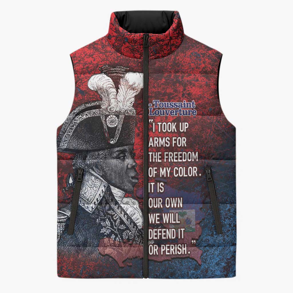 Personalized Toussaint Louverture Afro Haiti Sleeveless Puffer Jacket Haitian Father Grunge Style - African Pride