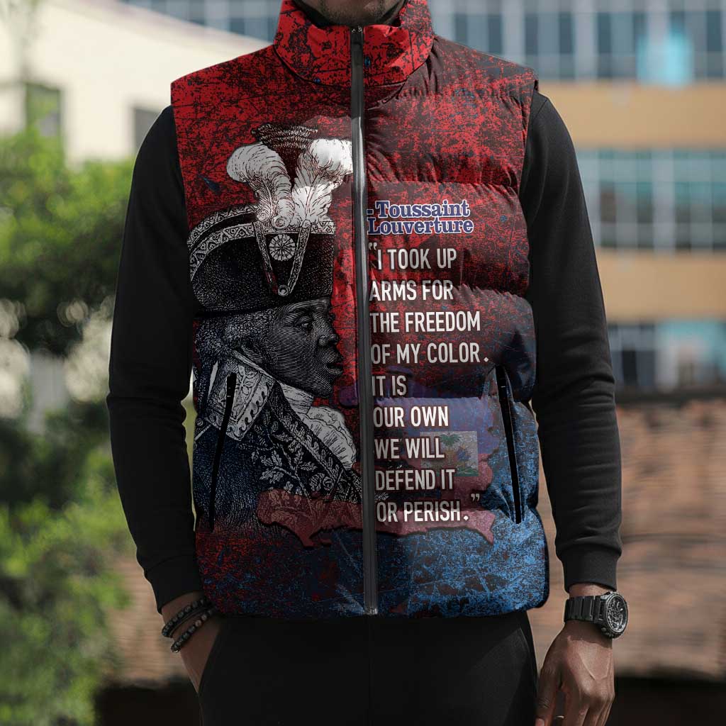 Personalized Toussaint Louverture Afro Haiti Sleeveless Puffer Jacket Haitian Father Grunge Style - African Pride