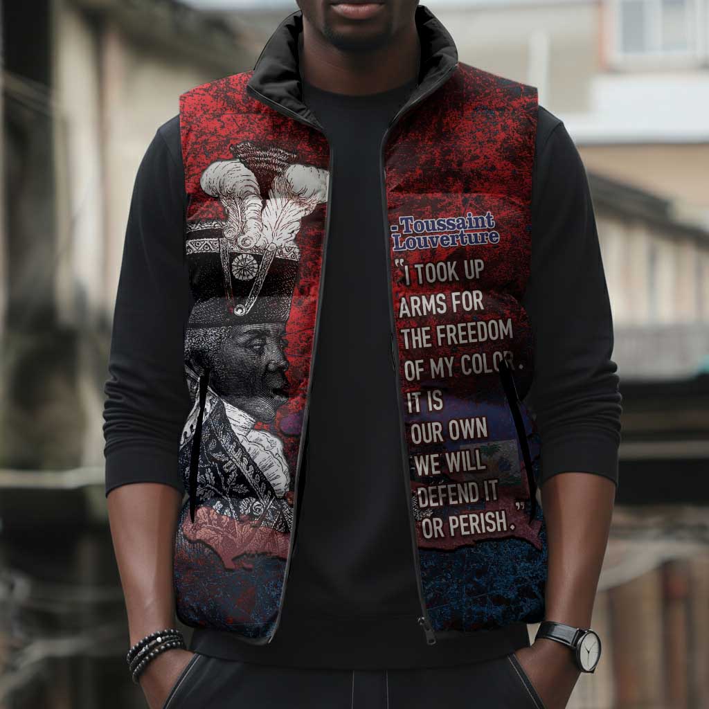 Personalized Toussaint Louverture Afro Haiti Sleeveless Puffer Jacket Haitian Father Grunge Style - African Pride