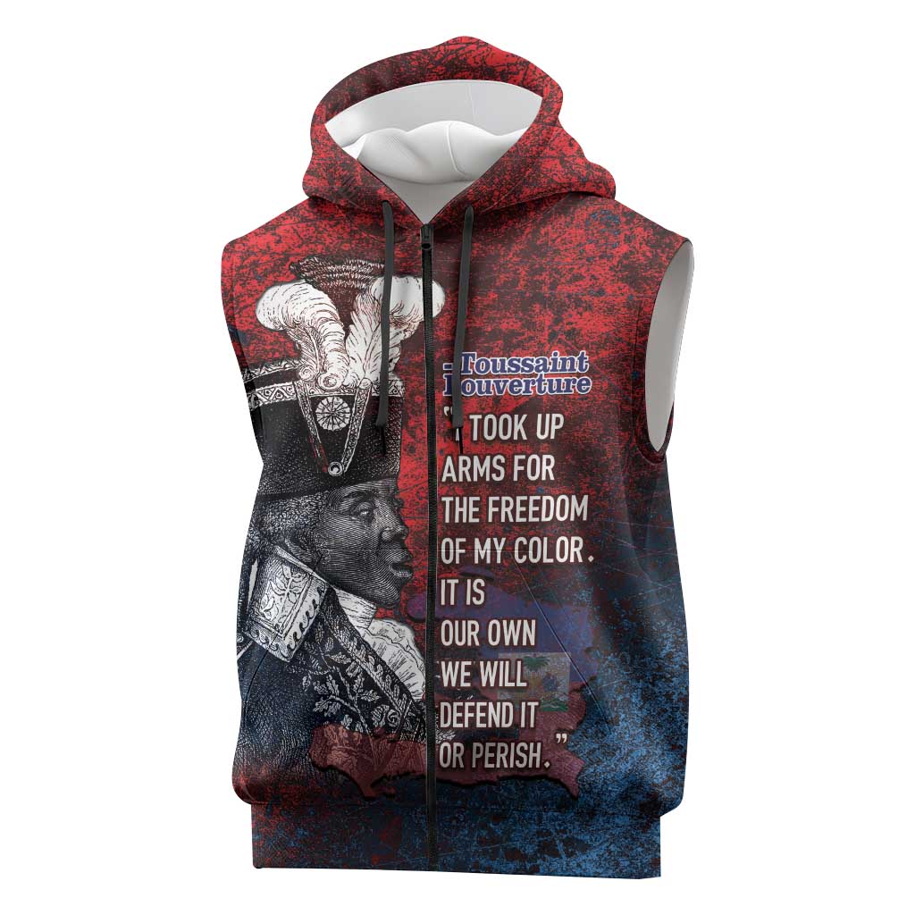 Personalized Toussaint Louverture Afro Haiti Sleeveless Zip Hoodie Haitian Father Grunge Style - African Pride