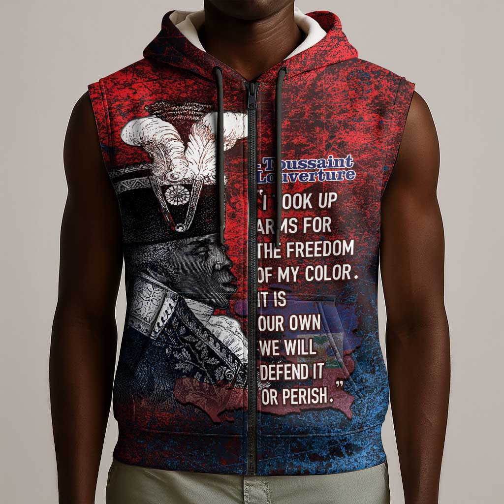 Personalized Toussaint Louverture Afro Haiti Sleeveless Zip Hoodie Haitian Father Grunge Style - African Pride