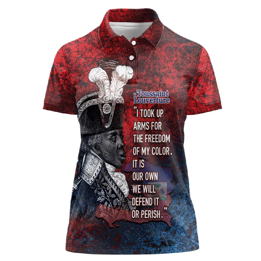 Personalized Toussaint Louverture Afro Haiti Women Polo Shirt Haitian Father Grunge Style - African Pride