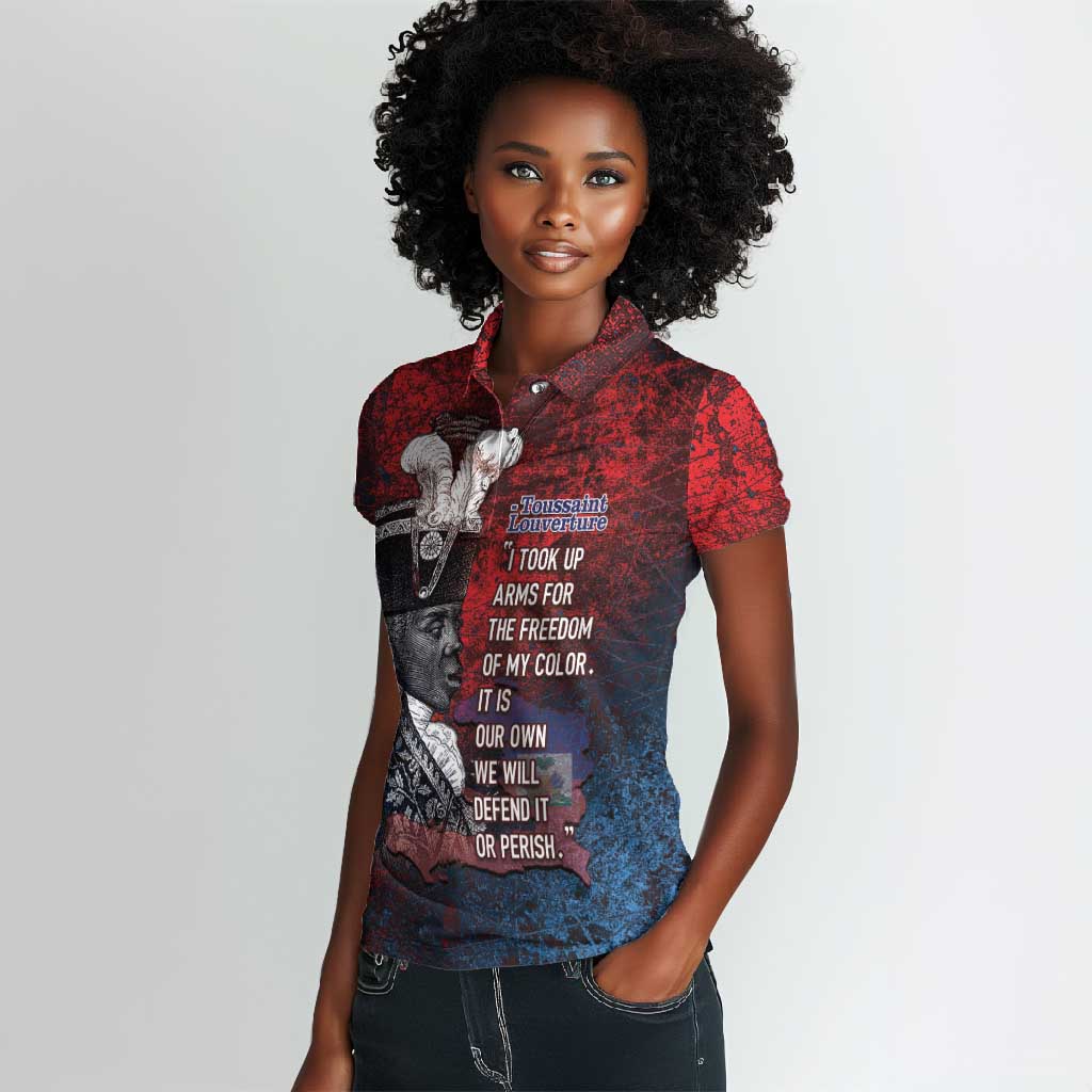 Personalized Toussaint Louverture Afro Haiti Women Polo Shirt Haitian Father Grunge Style - African Pride