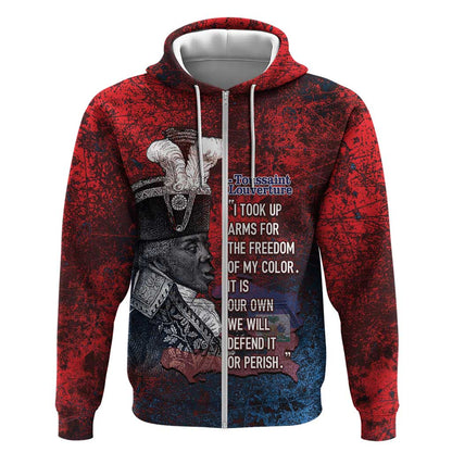 Personalized Toussaint Louverture Afro Haiti Zip Hoodie Haitian Father Grunge Style - African Pride