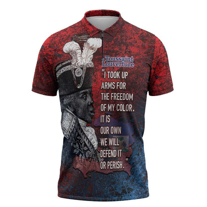 Personalized Toussaint Louverture Afro Haiti Zipper Polo Shirt Haitian Father Grunge Style - African Pride