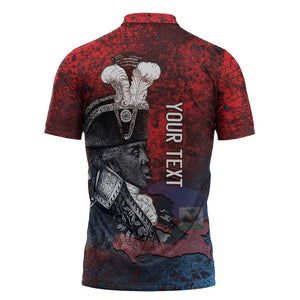 Personalized Toussaint Louverture Afro Haiti Zipper Polo Shirt Haitian Father Grunge Style - African Pride
