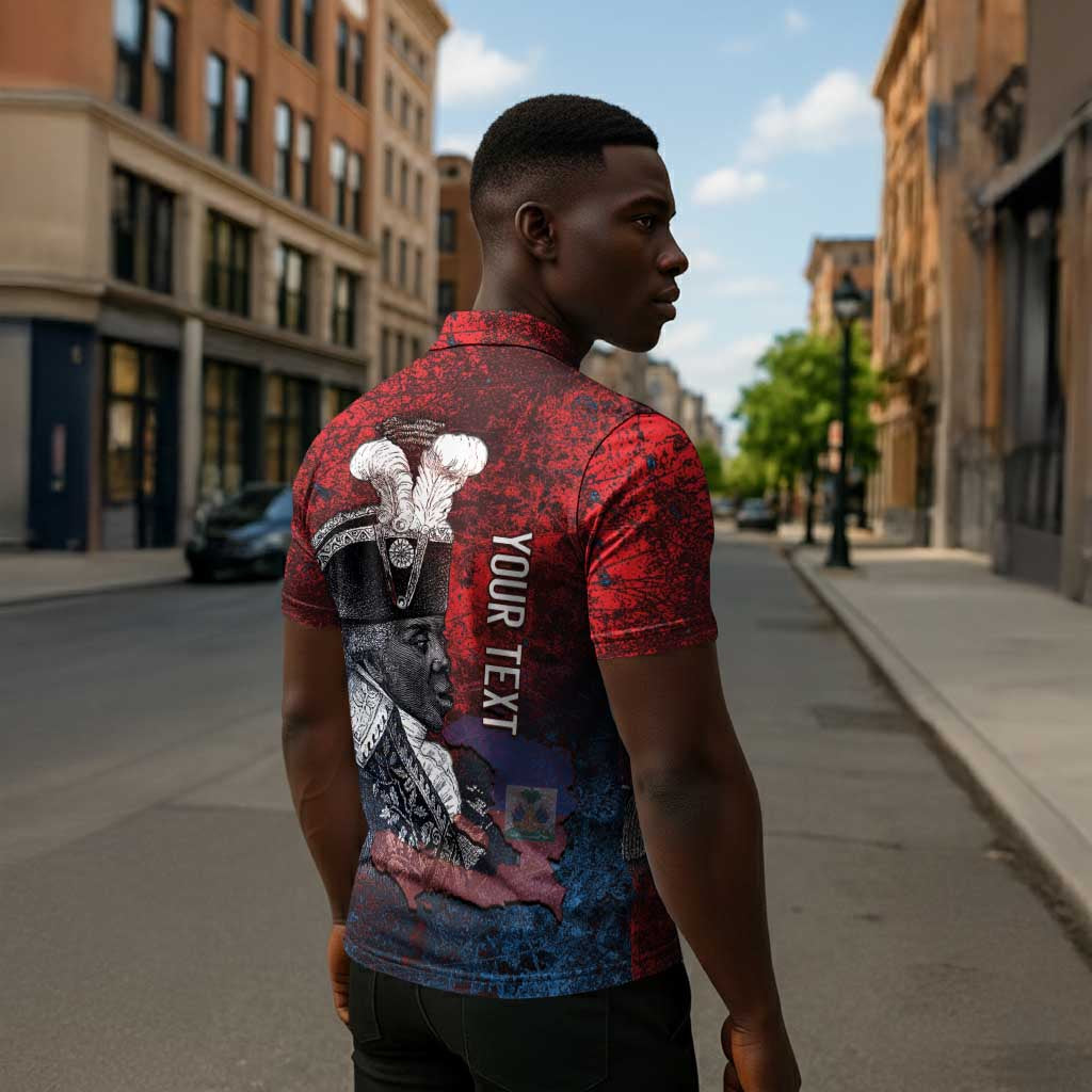 Personalized Toussaint Louverture Afro Haiti Zipper Polo Shirt Haitian Father Grunge Style - African Pride
