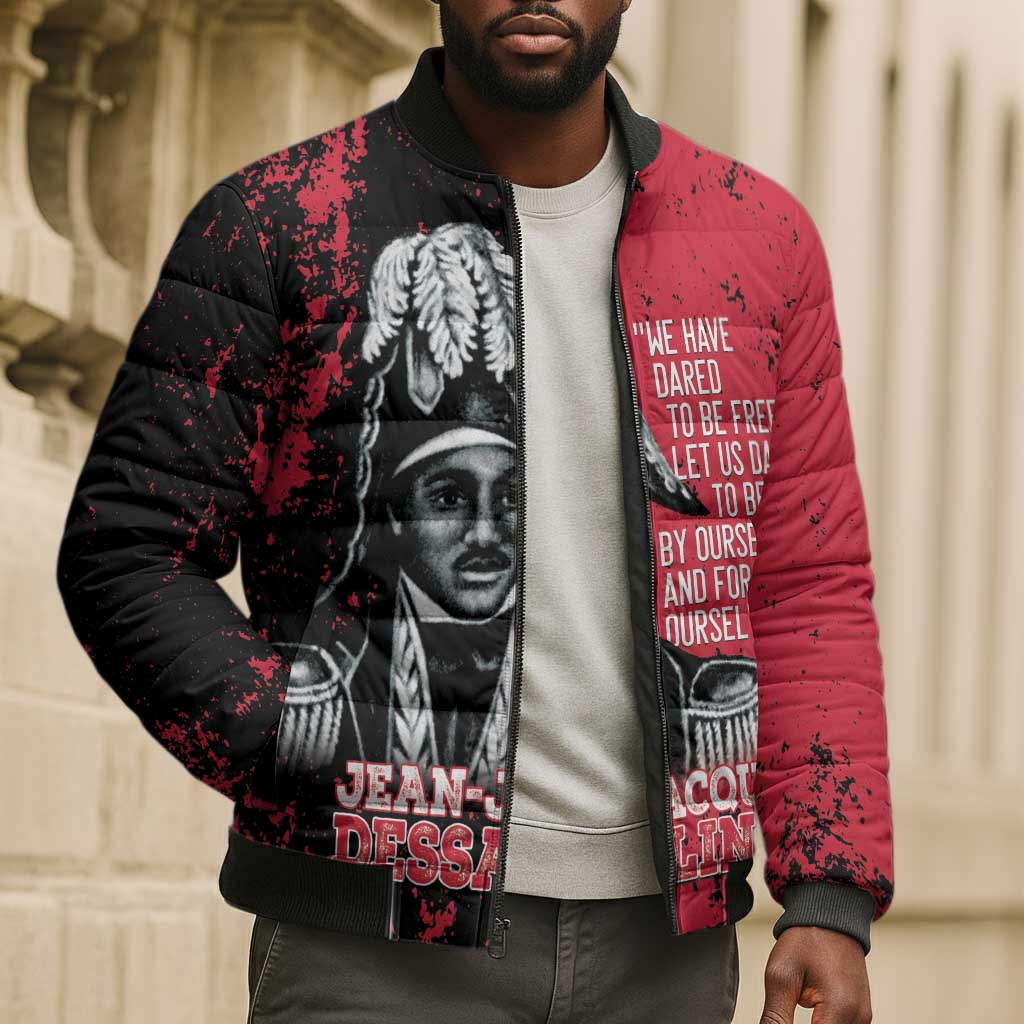 Personalized Jean-Jacques Dessalines Afro Haiti Bomber Puffer Jacket Emperor Of First Empire Grunge Style - African Pride