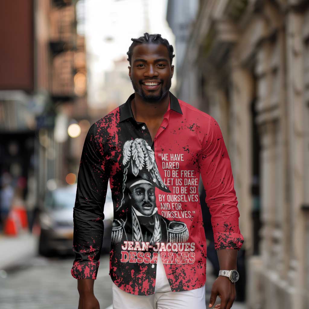Personalized Jean-Jacques Dessalines Afro Haiti Long Sleeve Button Shirt Emperor Of First Empire Grunge Style - African Pride