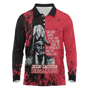 Personalized Jean-Jacques Dessalines Afro Haiti Long Sleeve Polo Shirt Emperor Of First Empire Grunge Style - African Pride