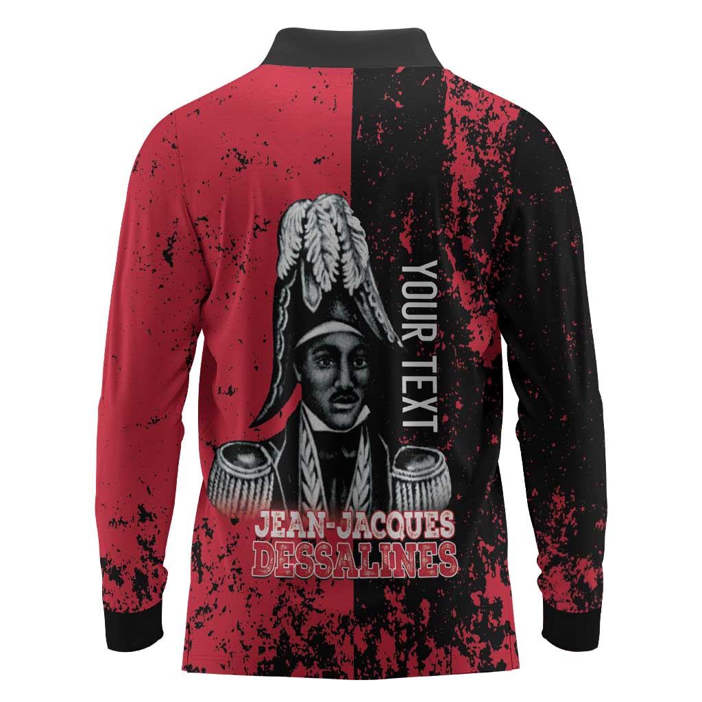 Personalized Jean-Jacques Dessalines Afro Haiti Long Sleeve Polo Shirt Emperor Of First Empire Grunge Style - African Pride