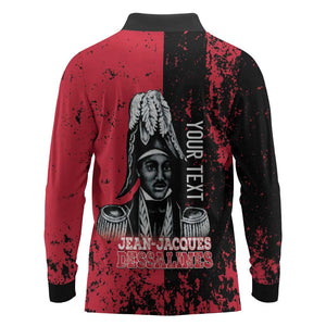 Personalized Jean-Jacques Dessalines Afro Haiti Long Sleeve Polo Shirt Emperor Of First Empire Grunge Style - African Pride