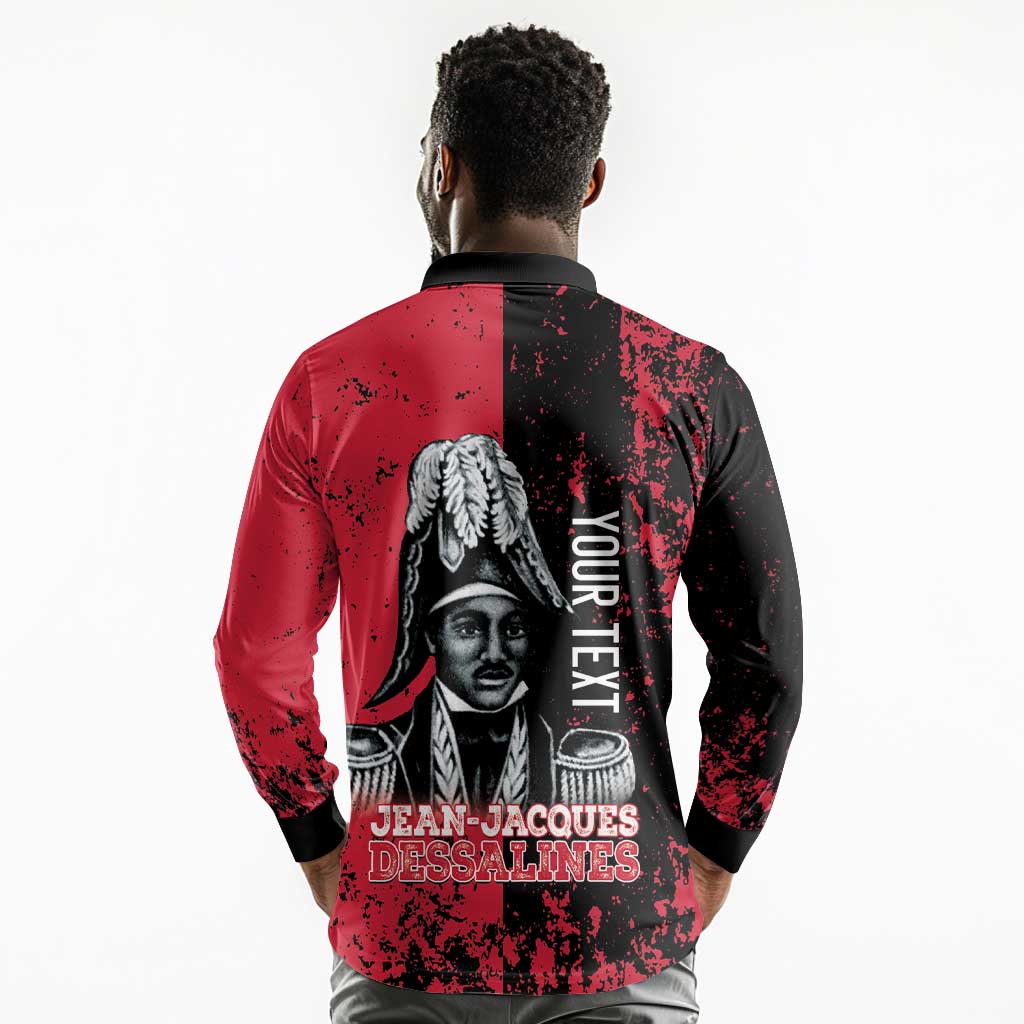 Personalized Jean-Jacques Dessalines Afro Haiti Long Sleeve Polo Shirt Emperor Of First Empire Grunge Style - African Pride