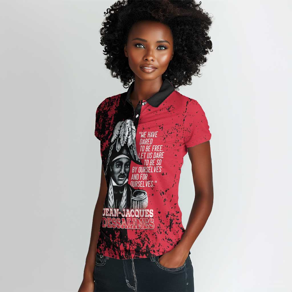 Personalized Jean-Jacques Dessalines Afro Haiti Women Polo Shirt Emperor Of First Empire Grunge Style - African Pride