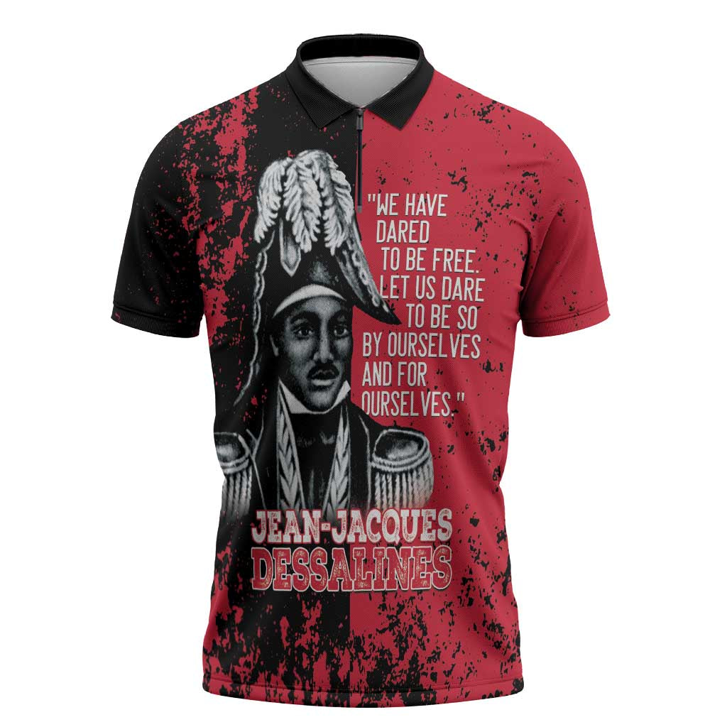 Personalized Jean-Jacques Dessalines Afro Haiti Zipper Polo Shirt Emperor Of First Empire Grunge Style - African Pride