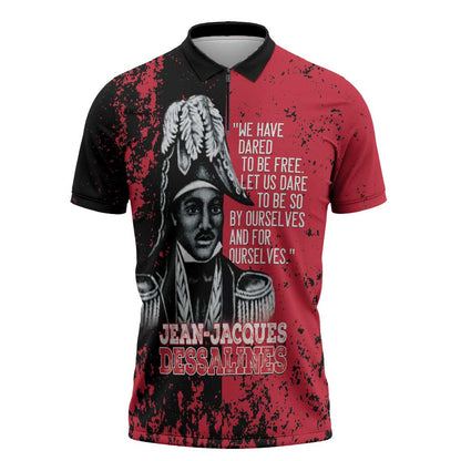 Personalized Jean-Jacques Dessalines Afro Haiti Zipper Polo Shirt Emperor Of First Empire Grunge Style - African Pride