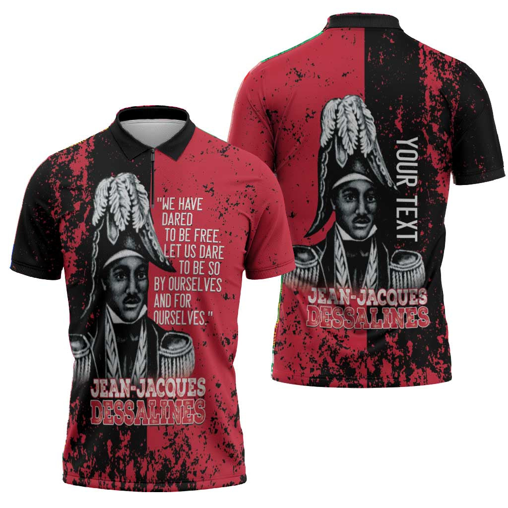 Personalized Jean-Jacques Dessalines Afro Haiti Zipper Polo Shirt Emperor Of First Empire Grunge Style - African Pride
