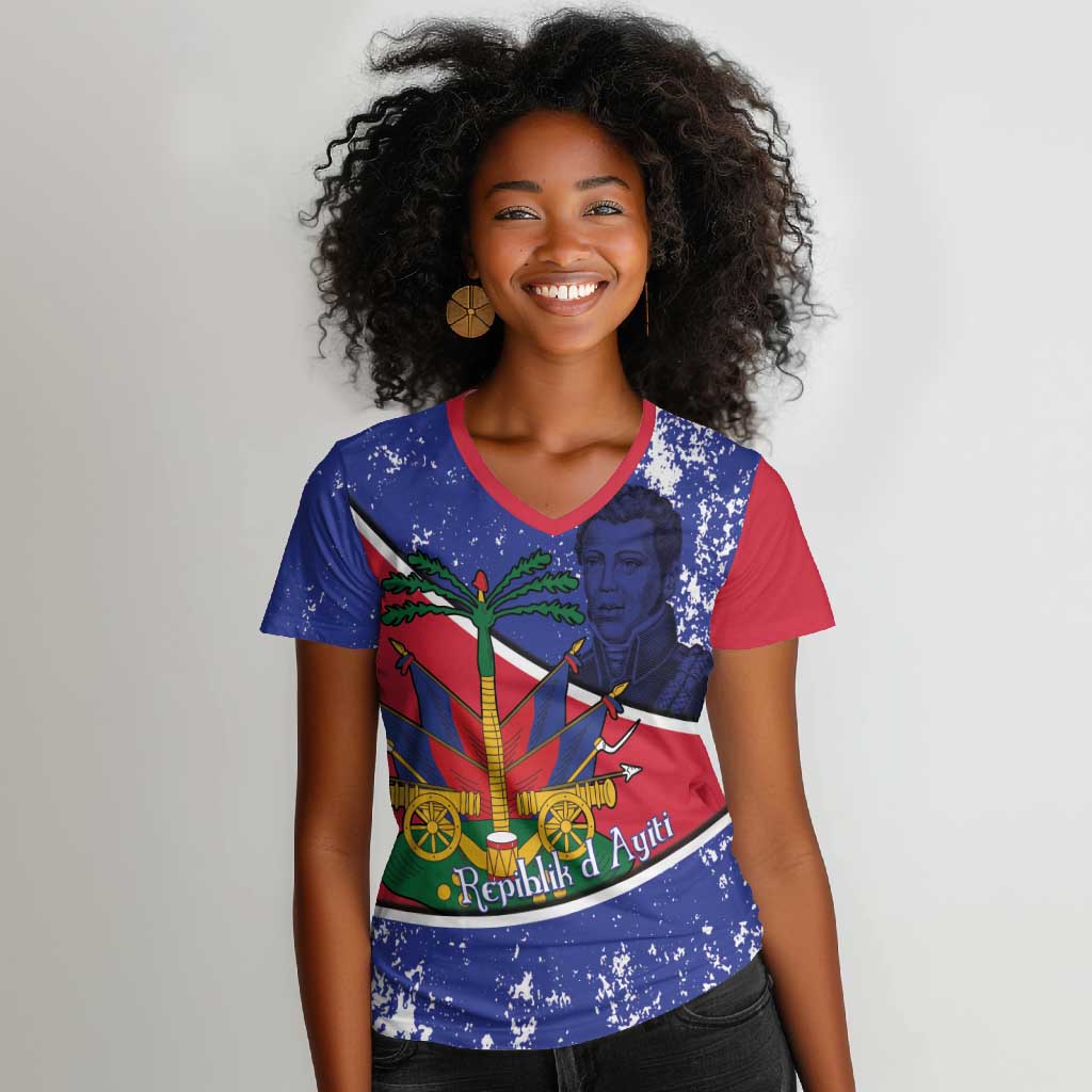 Republic of Haiti 1806-1820 Women V-Neck T-Shirt Alexandre Petion With Coat Of Arms LT14
