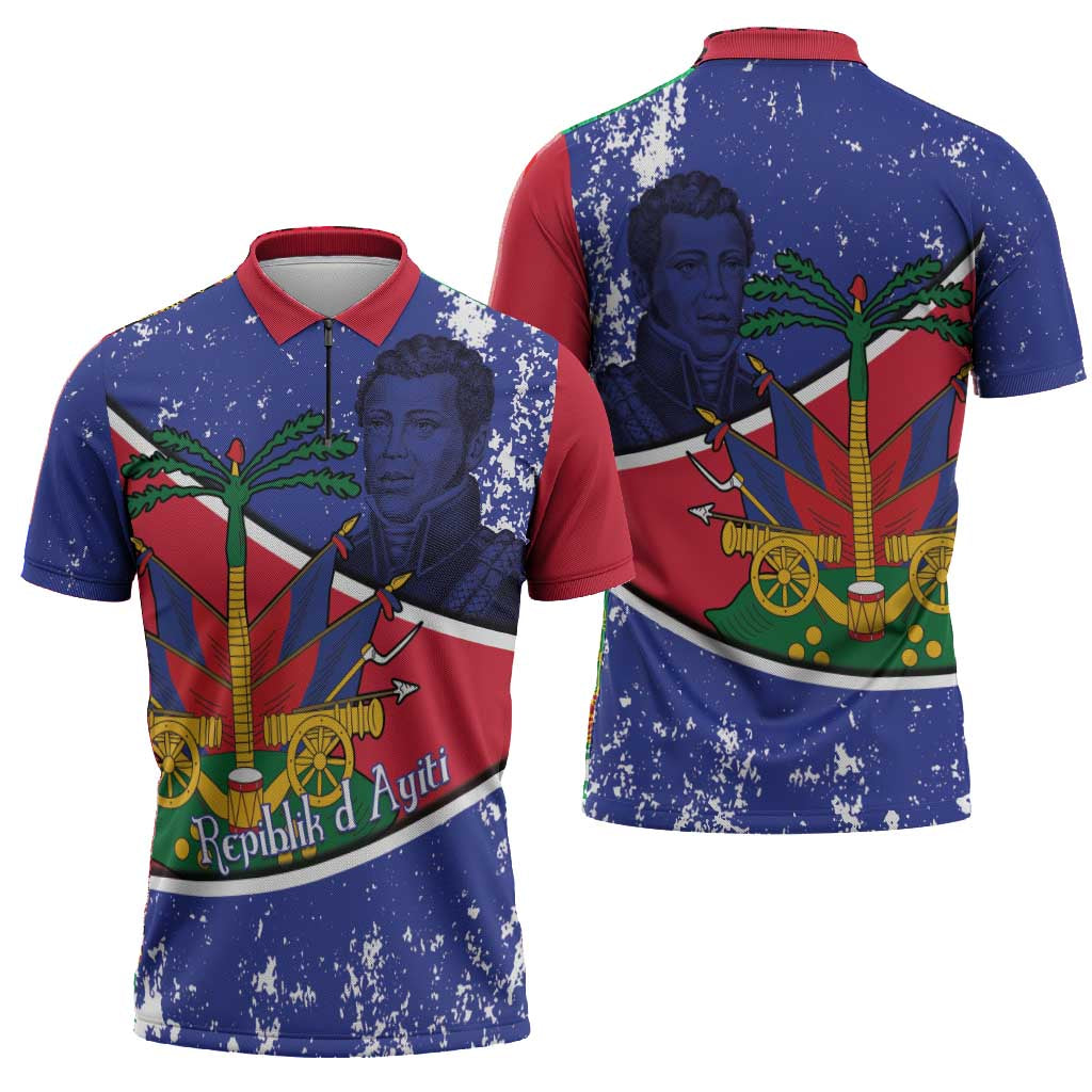 Republic of Haiti 1806-1820 Zipper Polo Shirt Alexandre Petion With Coat Of Arms - African Pride