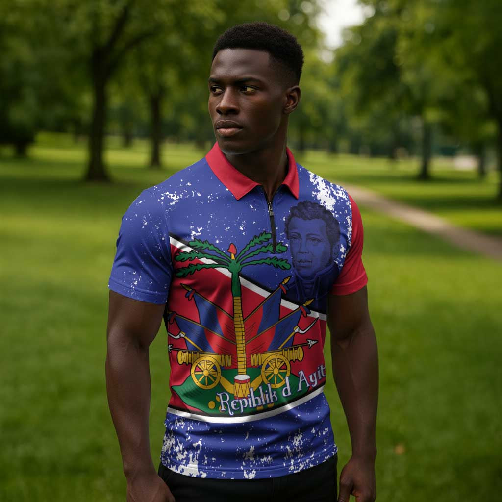 Republic of Haiti 1806-1820 Zipper Polo Shirt Alexandre Petion With Coat Of Arms - African Pride