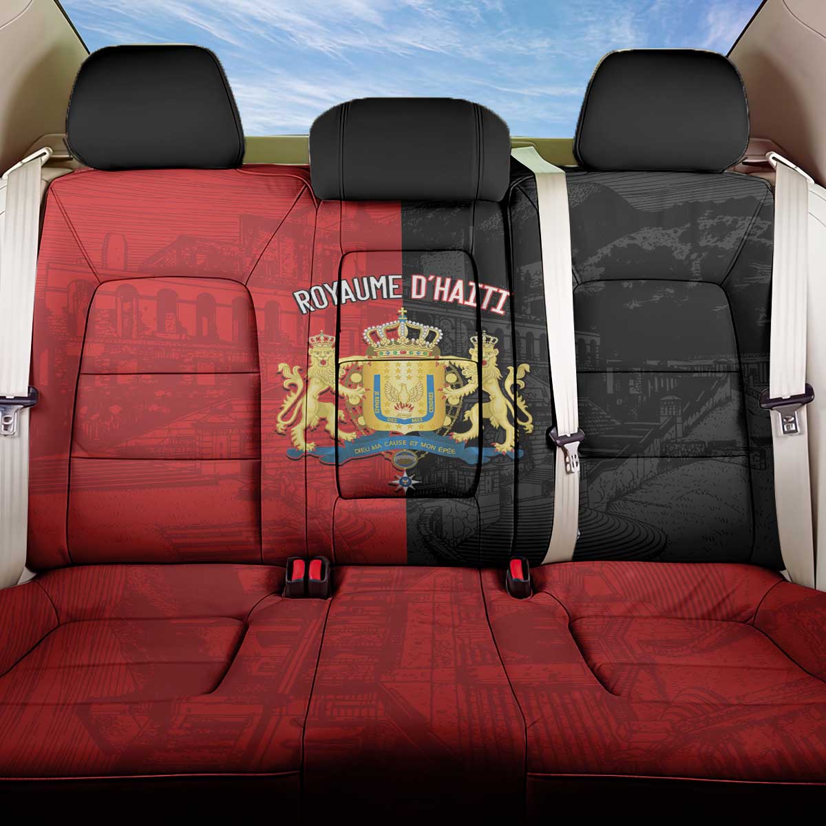 Kingdom of Haiti Back Car Seat Cover Sans-Souci Palace Flag Style - African Pride