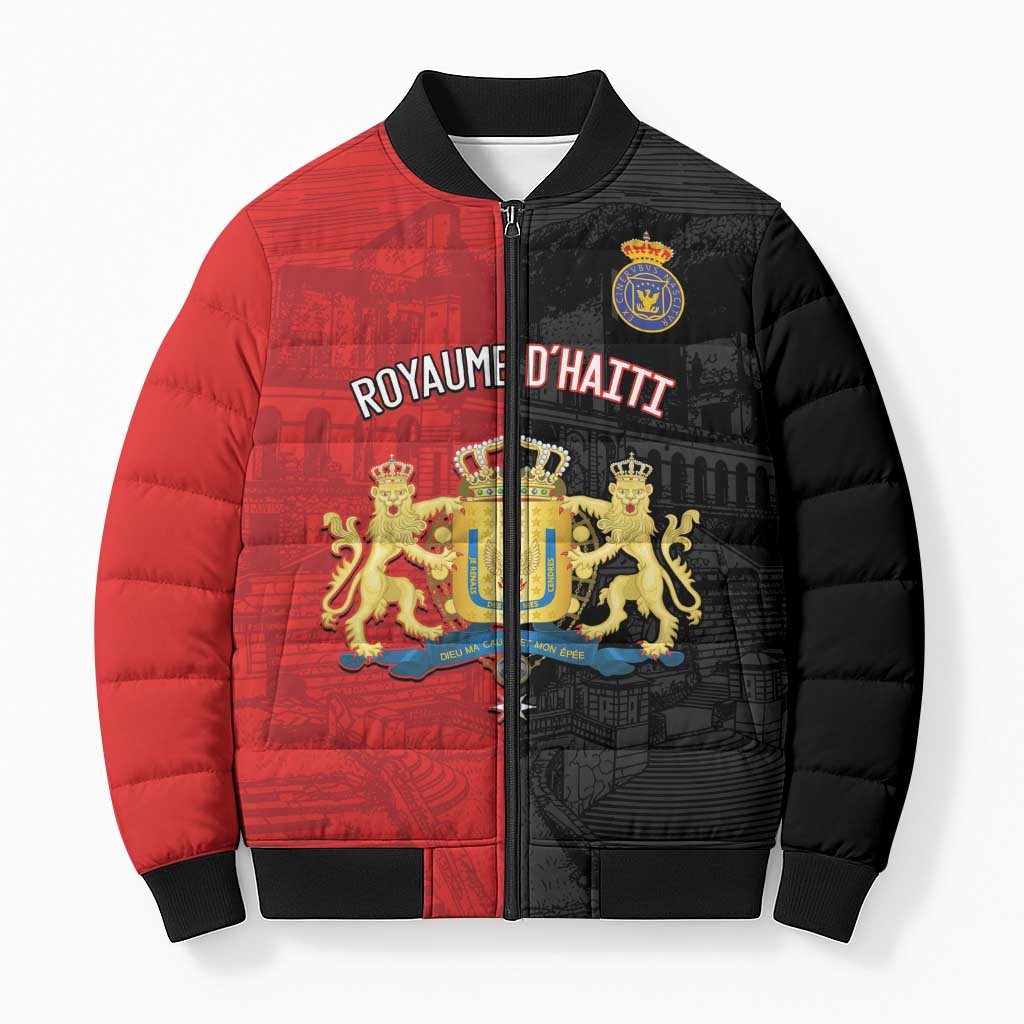 Personalized Kingdom of Haiti Bomber Puffer Jacket Sans-Souci Palace Flag Style - African Pride