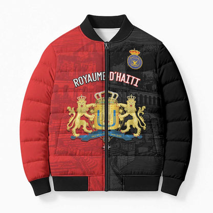 Personalized Kingdom of Haiti Bomber Puffer Jacket Sans-Souci Palace Flag Style - African Pride