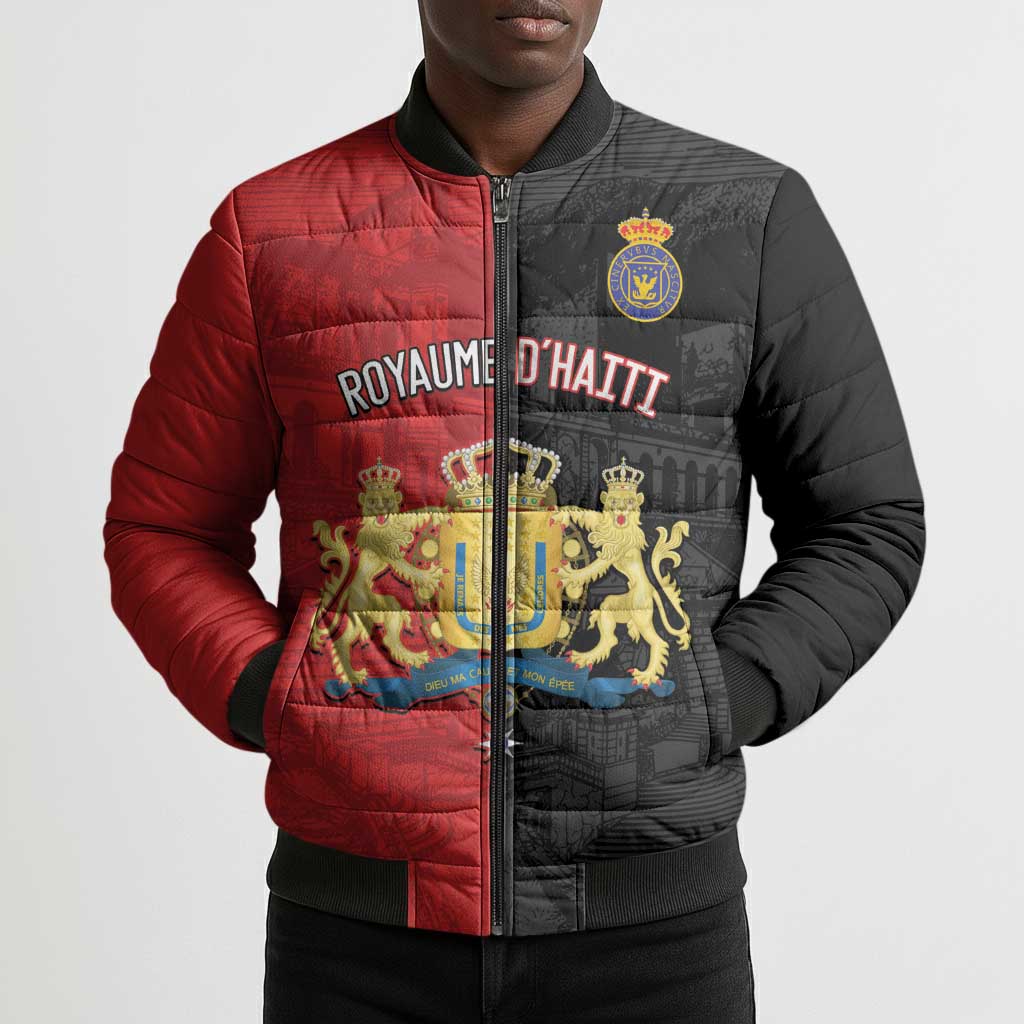 Personalized Kingdom of Haiti Bomber Puffer Jacket Sans-Souci Palace Flag Style - African Pride