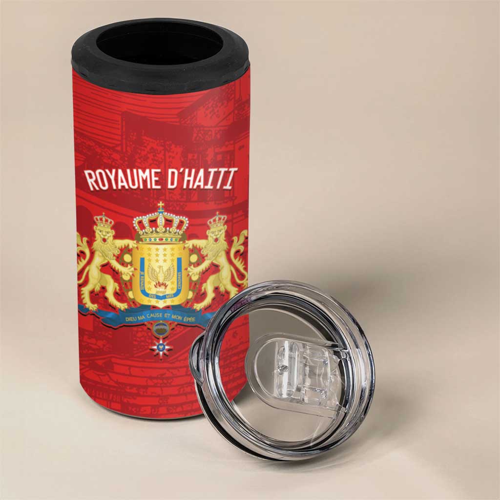 Personalized Kingdom of Haiti 4 in 1 Can Cooler Tumbler Sans-Souci Palace Flag Style - African Pride