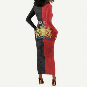 Personalized Kingdom of Haiti Long Sleeve Bodycon Dress Sans-Souci Palace Flag Style - African Pride
