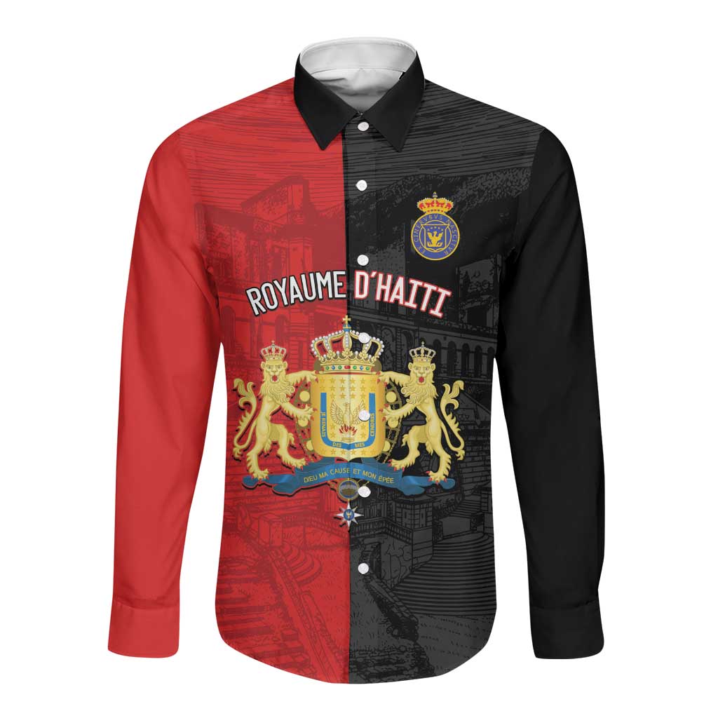 Personalized Kingdom of Haiti Long Sleeve Button Shirt Sans-Souci Palace Flag Style - African Pride