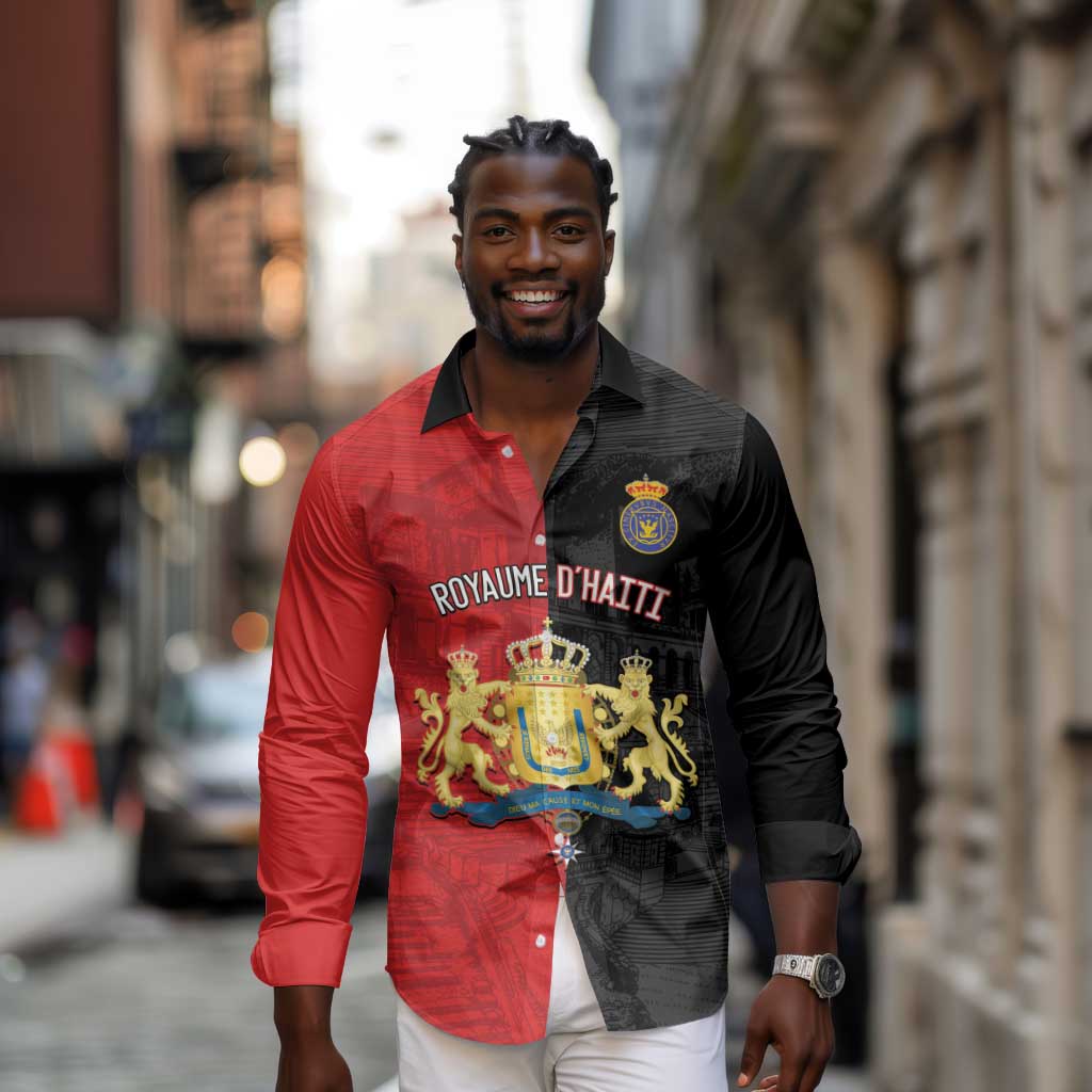 Personalized Kingdom of Haiti Long Sleeve Button Shirt Sans-Souci Palace Flag Style - African Pride
