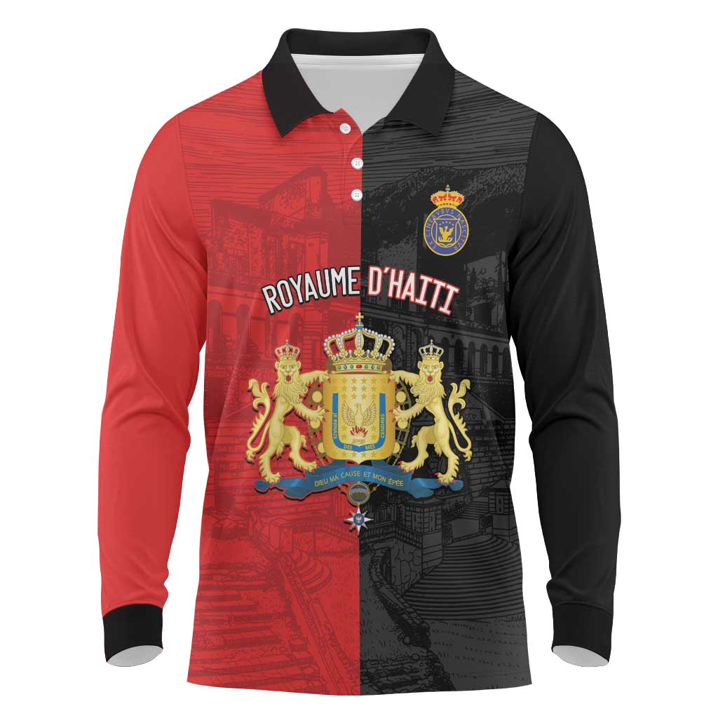 Personalized Kingdom of Haiti Long Sleeve Polo Shirt Sans-Souci Palace Flag Style - African Pride