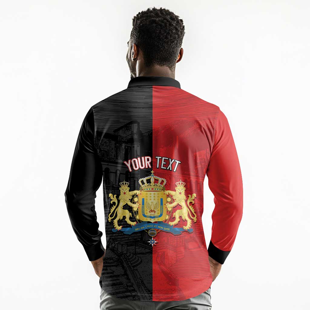 Personalized Kingdom of Haiti Long Sleeve Polo Shirt Sans-Souci Palace Flag Style - African Pride