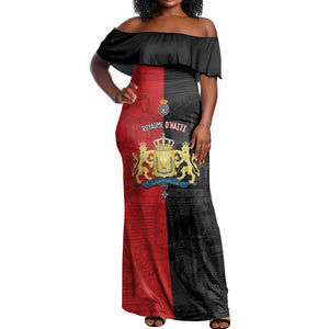 Personalized Kingdom of Haiti Off Shoulder Maxi Dress Sans-Souci Palace Flag Style - African Pride