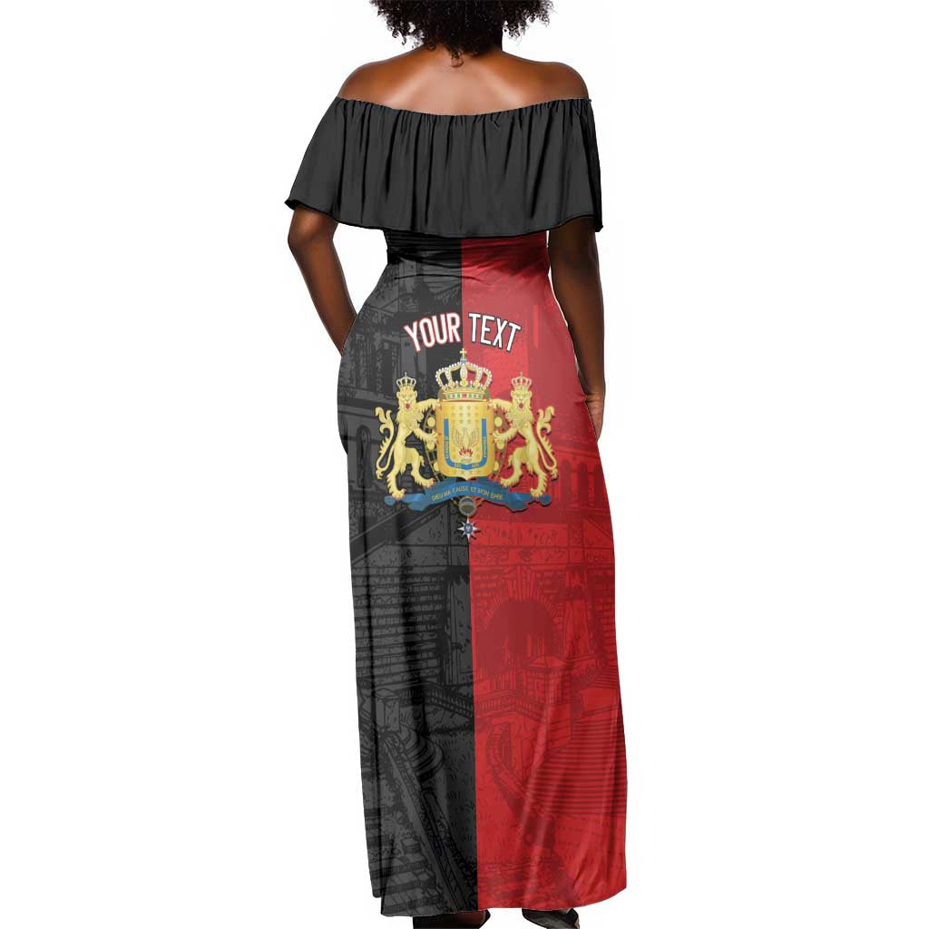 Personalized Kingdom of Haiti Off Shoulder Maxi Dress Sans-Souci Palace Flag Style - African Pride