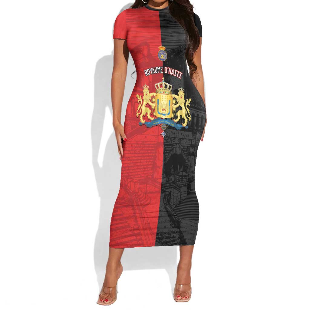 Personalized Kingdom of Haiti Short Sleeve Bodycon Dress Sans-Souci Palace Flag Style LT14