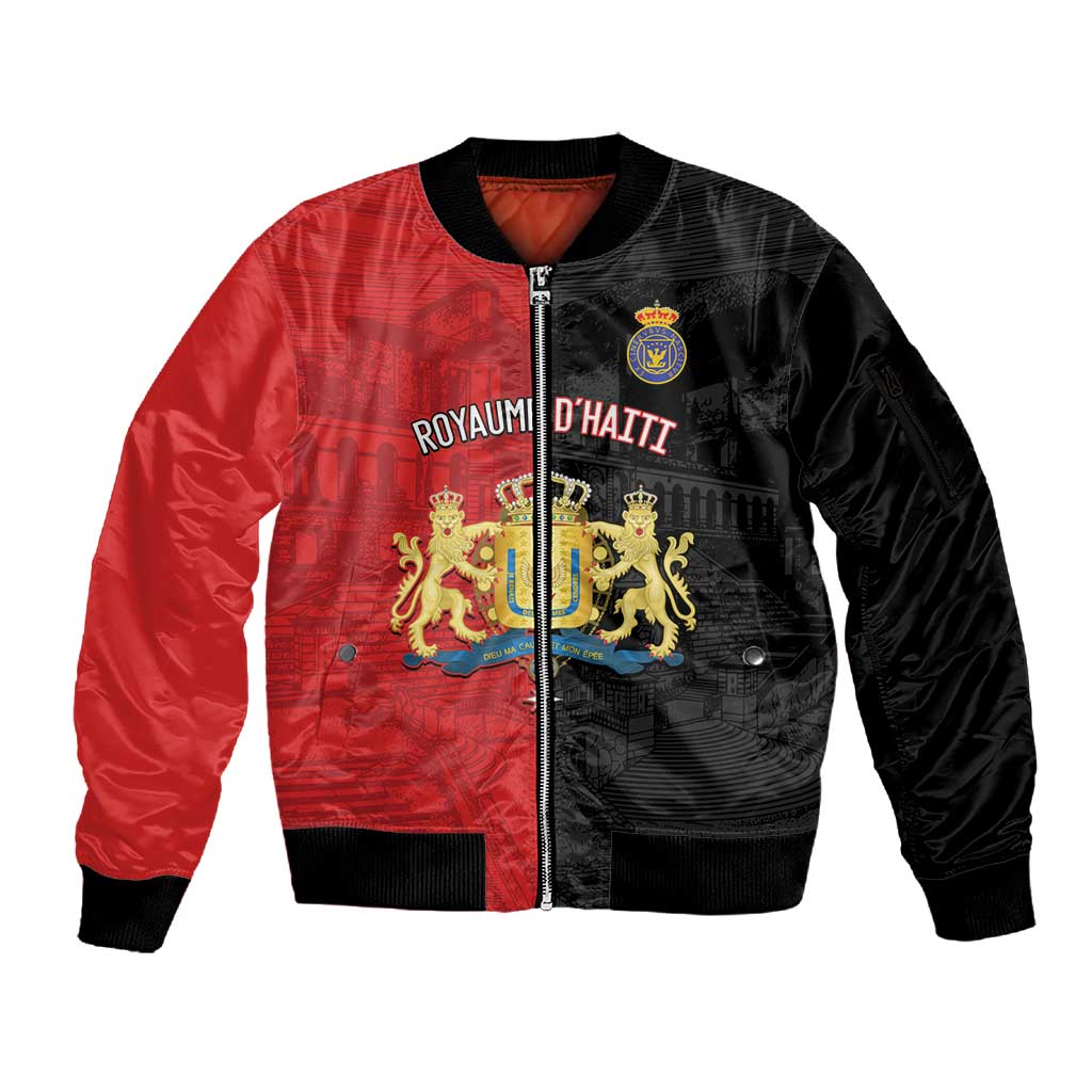 Personalized Kingdom of Haiti Sleeve Zip Bomber Jacket Sans-Souci Palace Flag Style - African Pride