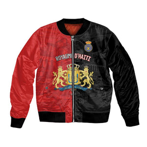 Personalized Kingdom of Haiti Sleeve Zip Bomber Jacket Sans-Souci Palace Flag Style - African Pride