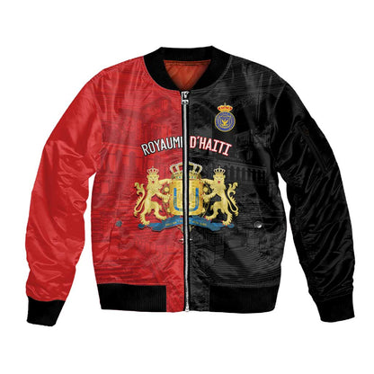 Personalized Kingdom of Haiti Sleeve Zip Bomber Jacket Sans-Souci Palace Flag Style - African Pride