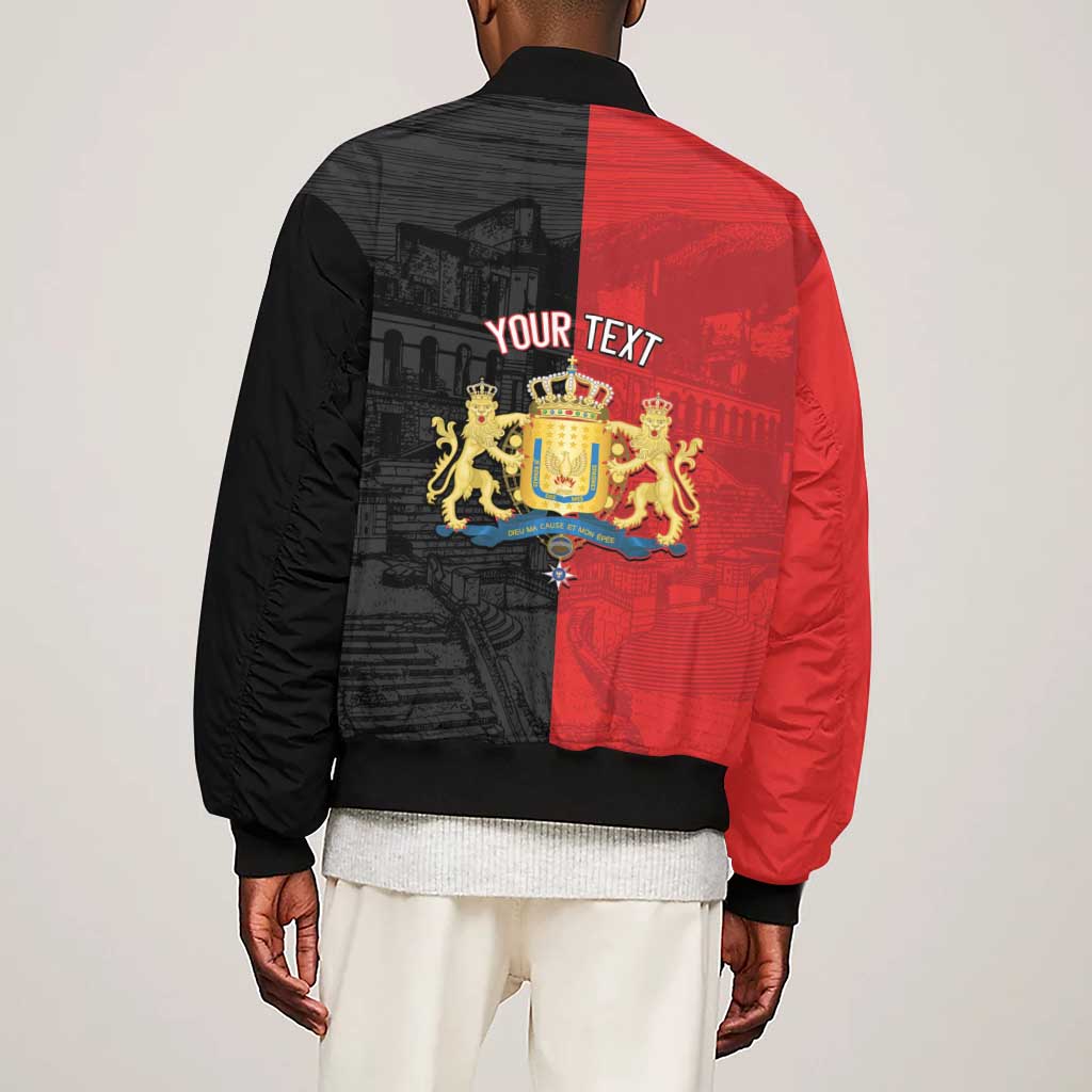 Personalized Kingdom of Haiti Sleeve Zip Bomber Jacket Sans-Souci Palace Flag Style - African Pride