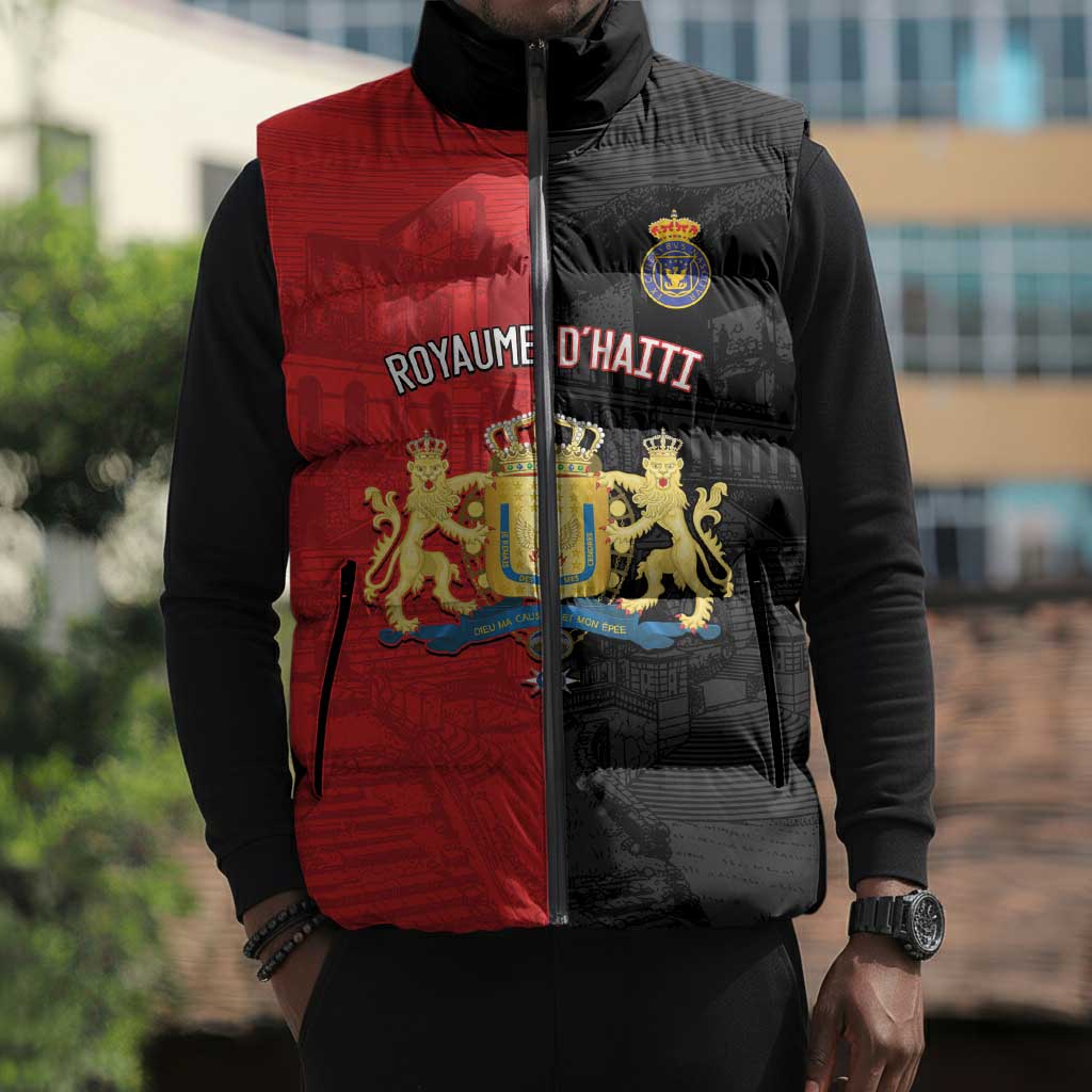 Personalized Kingdom of Haiti Sleeveless Puffer Jacket Sans-Souci Palace Flag Style - African Pride