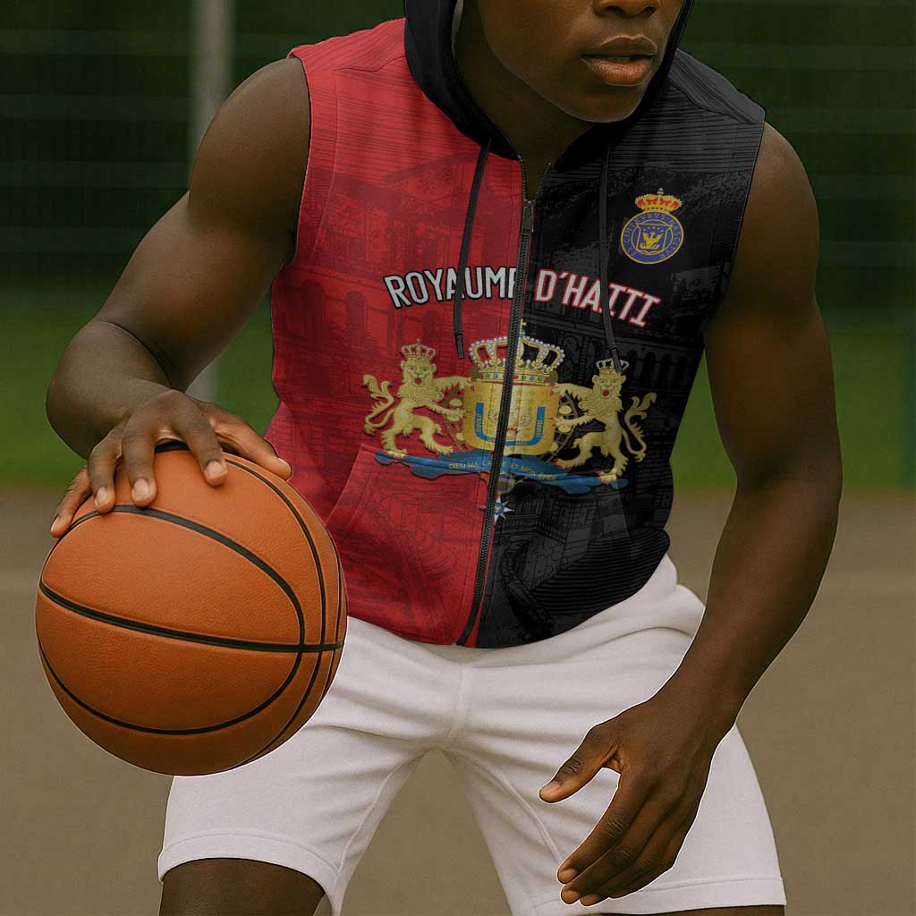 Personalized Kingdom of Haiti Sleeveless Zip Hoodie Sans-Souci Palace Flag Style - African Pride