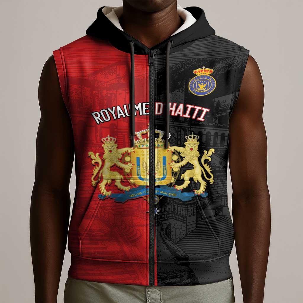 Personalized Kingdom of Haiti Sleeveless Zip Hoodie Sans-Souci Palace Flag Style - African Pride