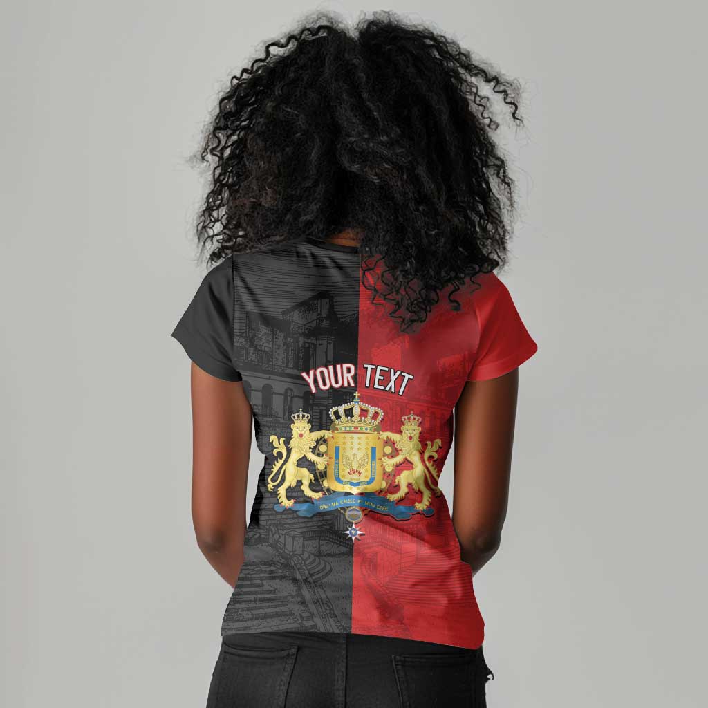 Personalized Kingdom of Haiti Women V-Neck T-Shirt Sans-Souci Palace Flag Style LT14