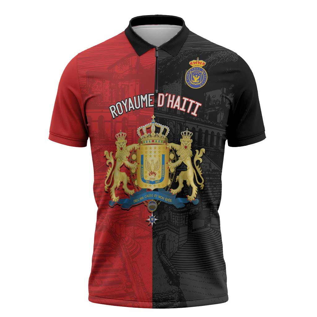 Personalized Kingdom of Haiti Zipper Polo Shirt Sans-Souci Palace Flag Style - African Pride