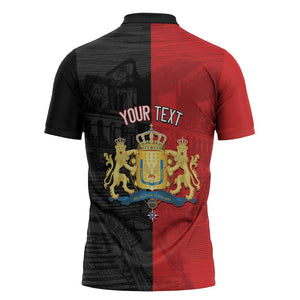 Personalized Kingdom of Haiti Zipper Polo Shirt Sans-Souci Palace Flag Style - African Pride