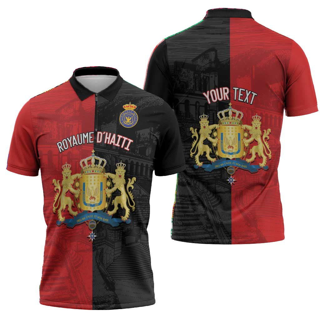 Personalized Kingdom of Haiti Zipper Polo Shirt Sans-Souci Palace Flag Style - African Pride